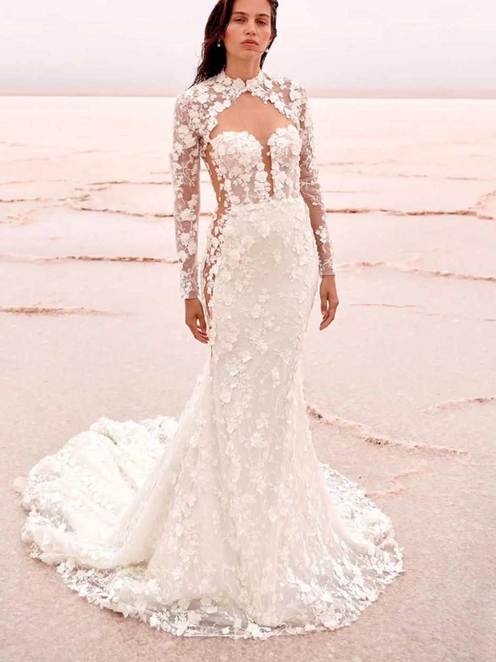 Jeune bridal London Floral Lace Long-Sleeve Bridal Gown